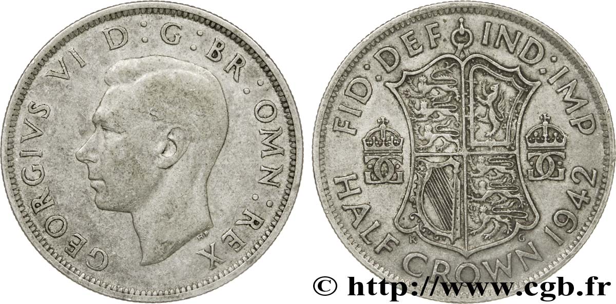 ROYAUME-UNI 1/2 Crown Georges VI / écu 1942  TB 