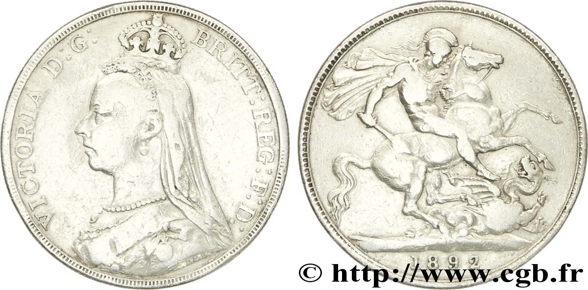 ROYAUME-UNI 1 Crown Victoria buste du jubilé / St Georges terrassant le dragon 1892  TB+ 