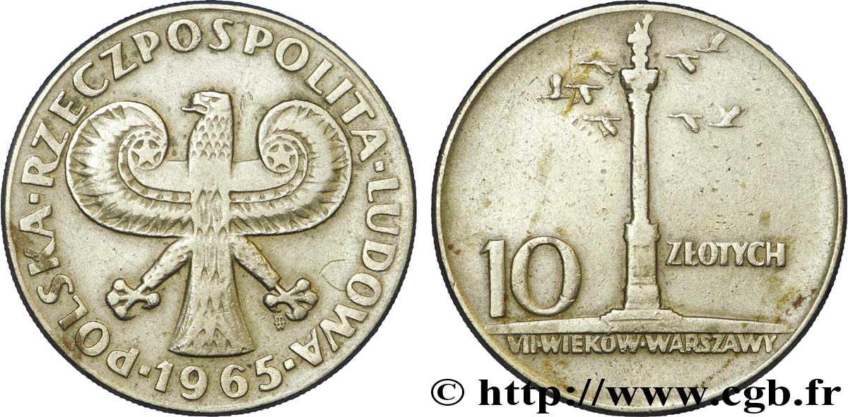 POLOGNE 10 Zlotych 700e anniversaire de Varsovie 1965 Varsovie TTB 