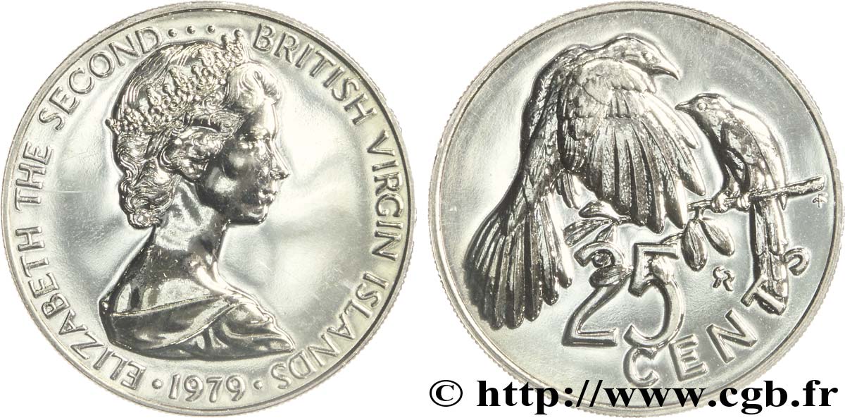 ÎLES VIERGES BRITANNIQUES 25 Cents Elizabeth II / Coulicou manioc  (oiseau) 1979  SPL 