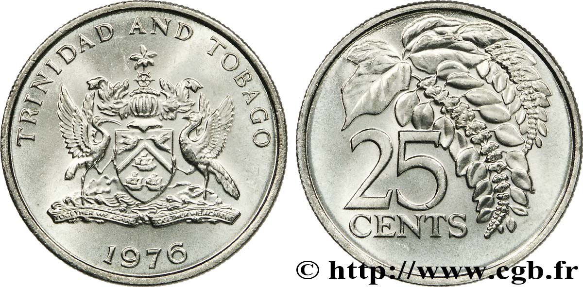 TRINIDAD Y TOBAGO 25 Cents emblème / chaconia, fleur emblème de Trinidad 1976  SC 