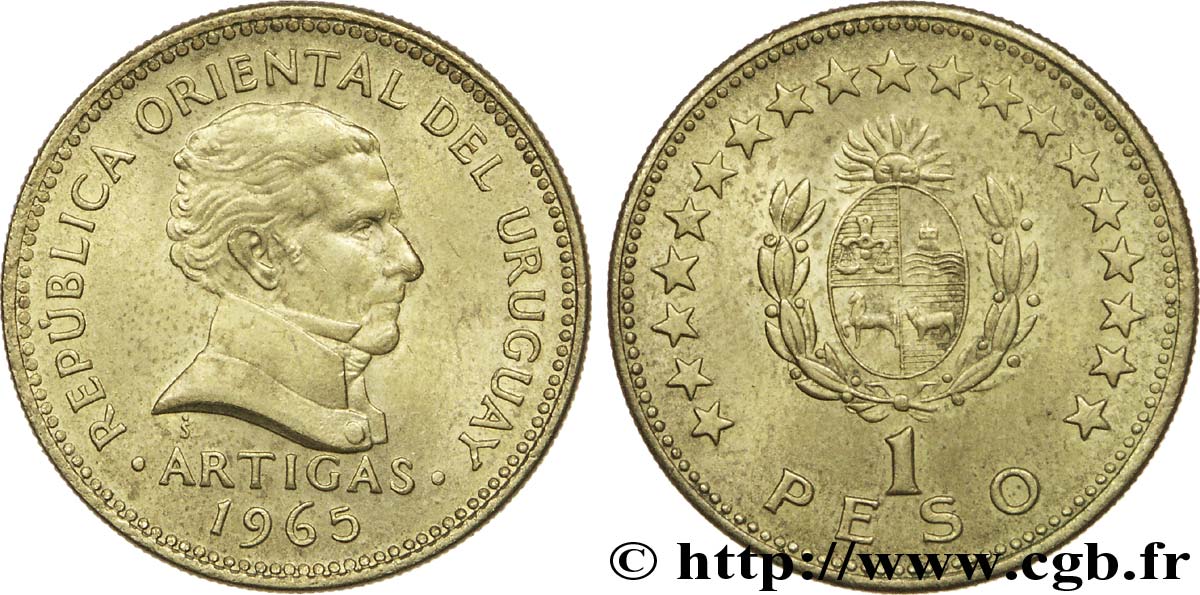 URUGUAY 1 Peso José Gervasio Artigas, libérateur de l Uruguay 1965 Santiago - S° SUP 