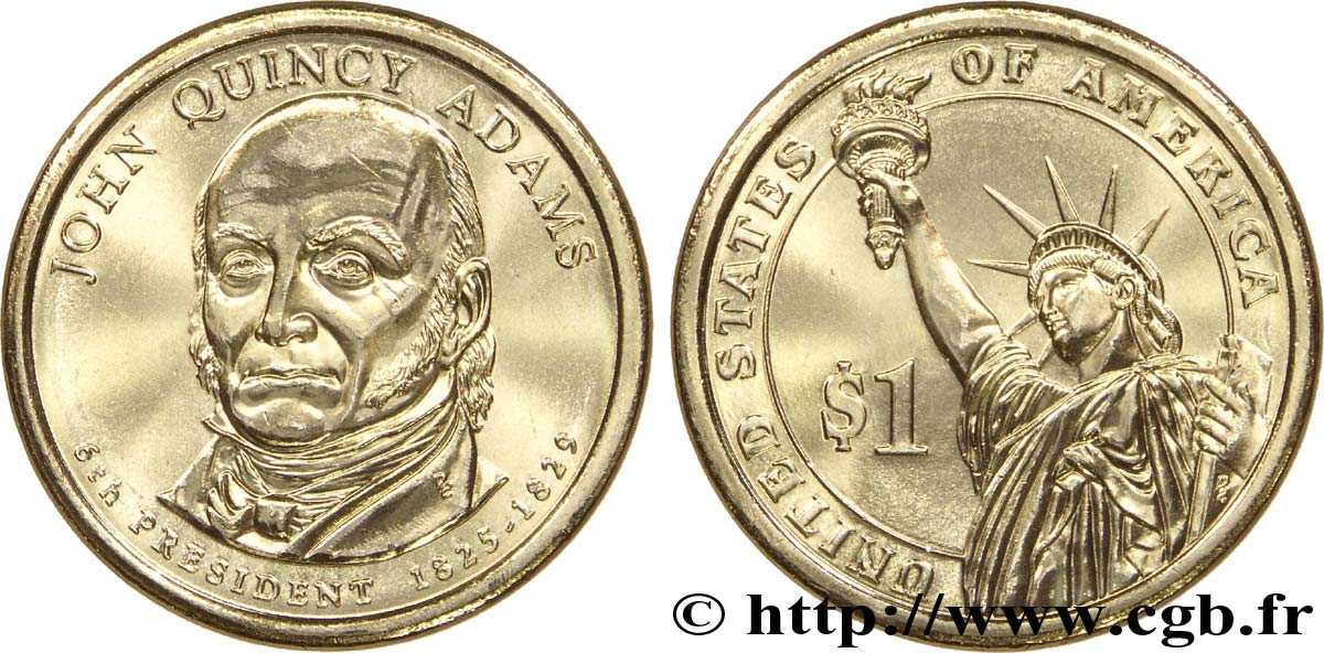 ÉTATS-UNIS D AMÉRIQUE 1 Dollar Présidentiel John Quincy Adams / statue de la liberté type tranche B 2008 Denver SPL 