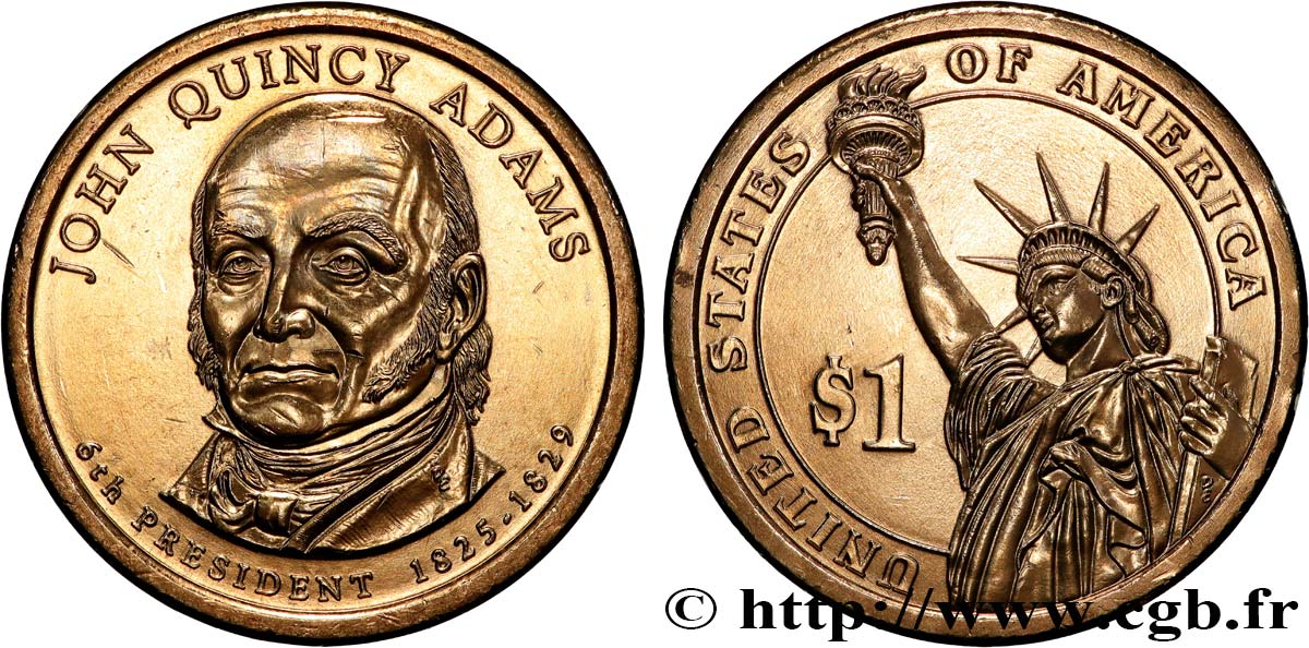 ÉTATS-UNIS D AMÉRIQUE 1 Dollar Présidentiel John Quincy Adams tranche B 2008 Philadelphie SPL 
