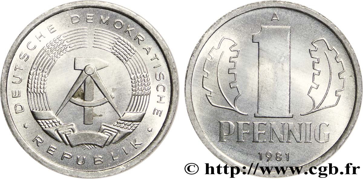 REPUBBLICA DEMOCRATICA TEDESCA 1 Pfennig emblème de la RDA 1981 Berlin MS 