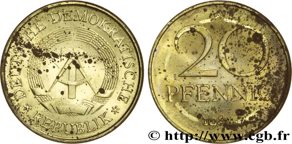 DEUTSCHE DEMOKRATISCHE REPUBLIK 20 Pfennig emblème de la RDA 1982 Berlin VZ 