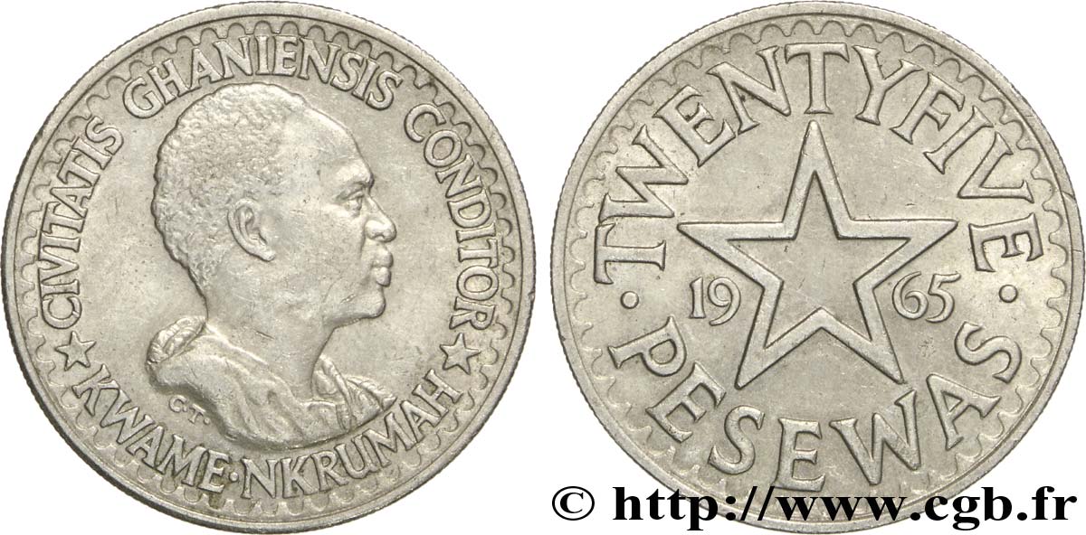 GHANA 25 Pesewas Kwame Nkrumah / étoile 1965  SUP 