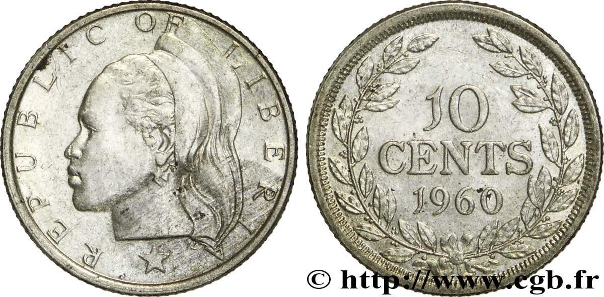 LIBERIA 10 Cents femme africaine 1960 Philadelphie SUP 