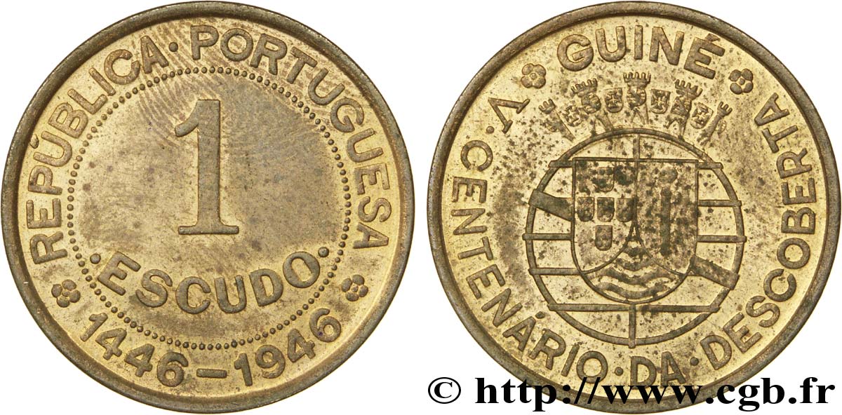 GUINÉE BISSAU 1 Escudo monnayage colonial Portugais, cincentenaire de la découverte 1946  SUP 
