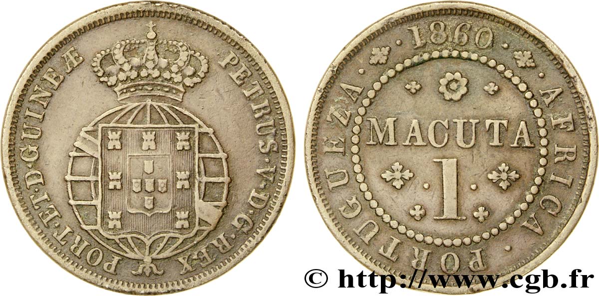 ANGOLA 1 Macuta frappe au nom de Pierre V roi du portugal  1860  TTB+ 