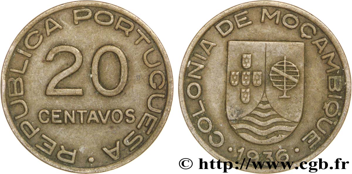 MOZAMBIQUE 20 Centavos colonie portugaise du Mozambique 1936  TTB 