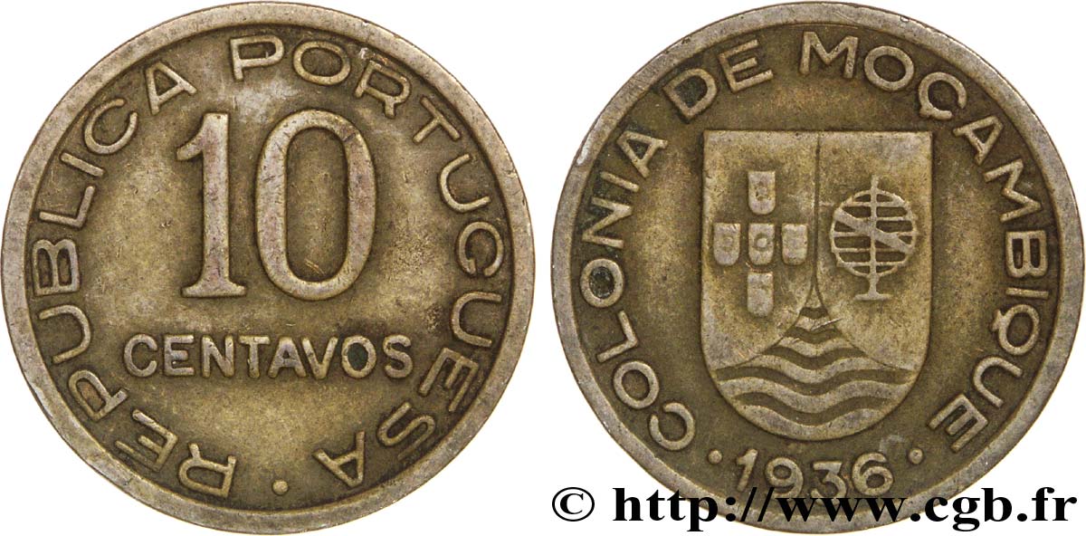 MOZAMBIQUE 10 Centavos colonie portugaise du Mozambique 1936  TB+ 