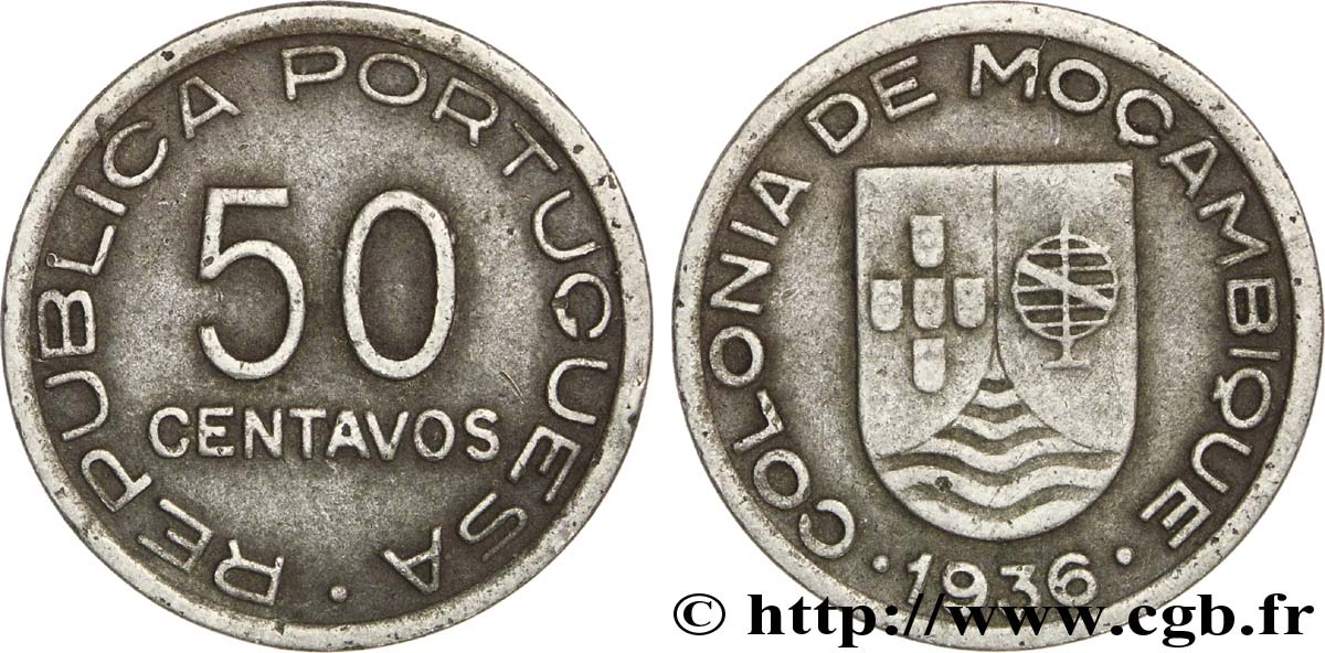 MOZAMBIQUE 50 Centavos colonie portugaise du Mozambique 1936  TB+ 