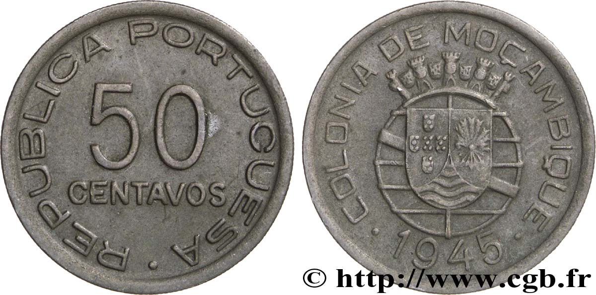 MOZAMBIQUE 50 Centavos colonie portugaise du Mozambique 1945  TTB+ 
