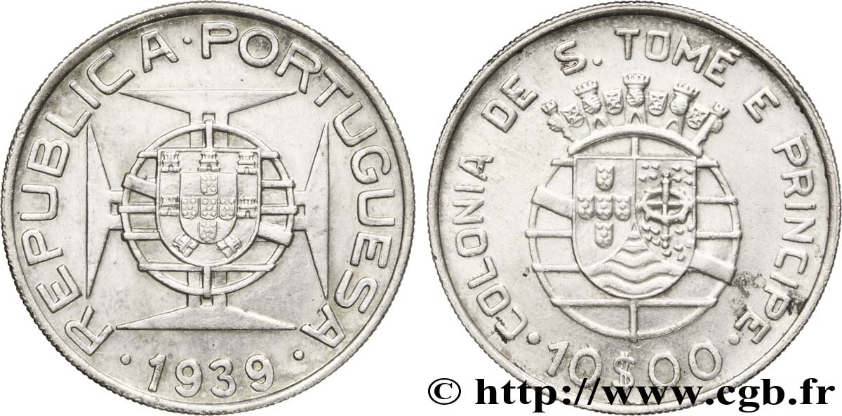 SAINT THOMAS et PRINCE 10 Escudos colonie portugaise 1939  SUP 