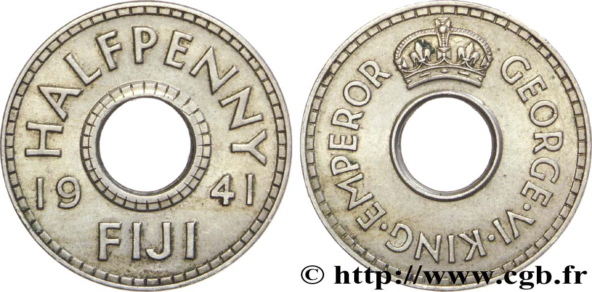FIDJI 1/2 Penny frappe au nom du roi Georges  VI 1941  SUP 