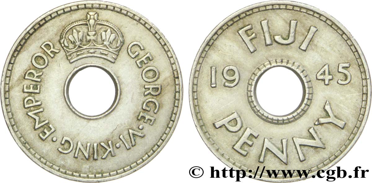 FIDJI 1 Penny frappe au nom du roi Georges  VI 1945  SUP 