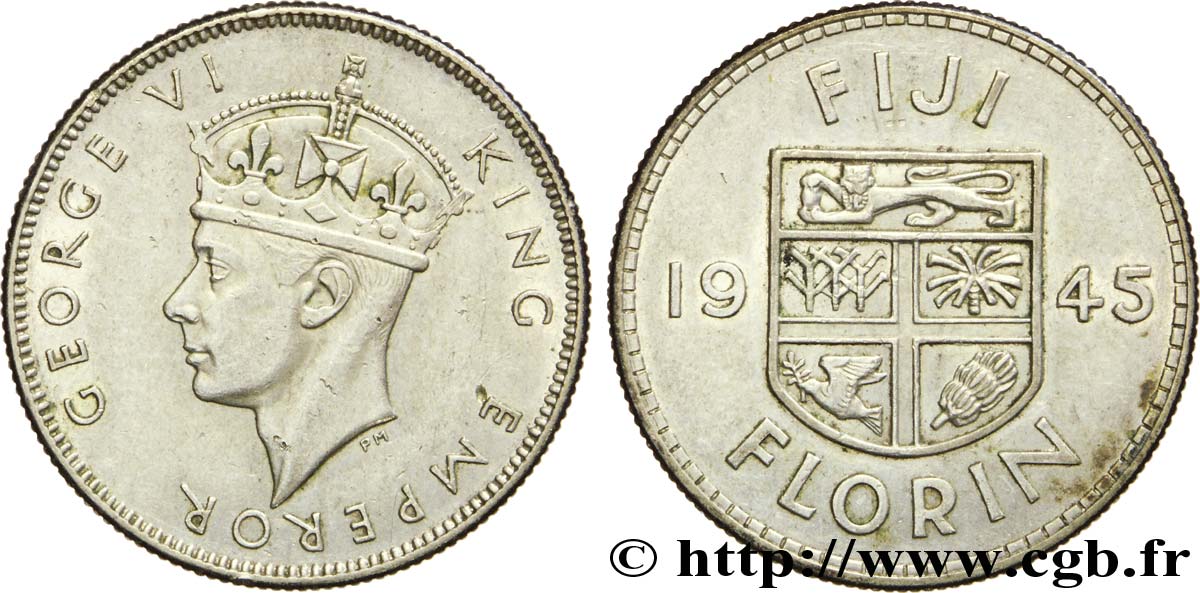 FIDJI 1 Florin Georges  VI / emblème 1945  TTB+ 