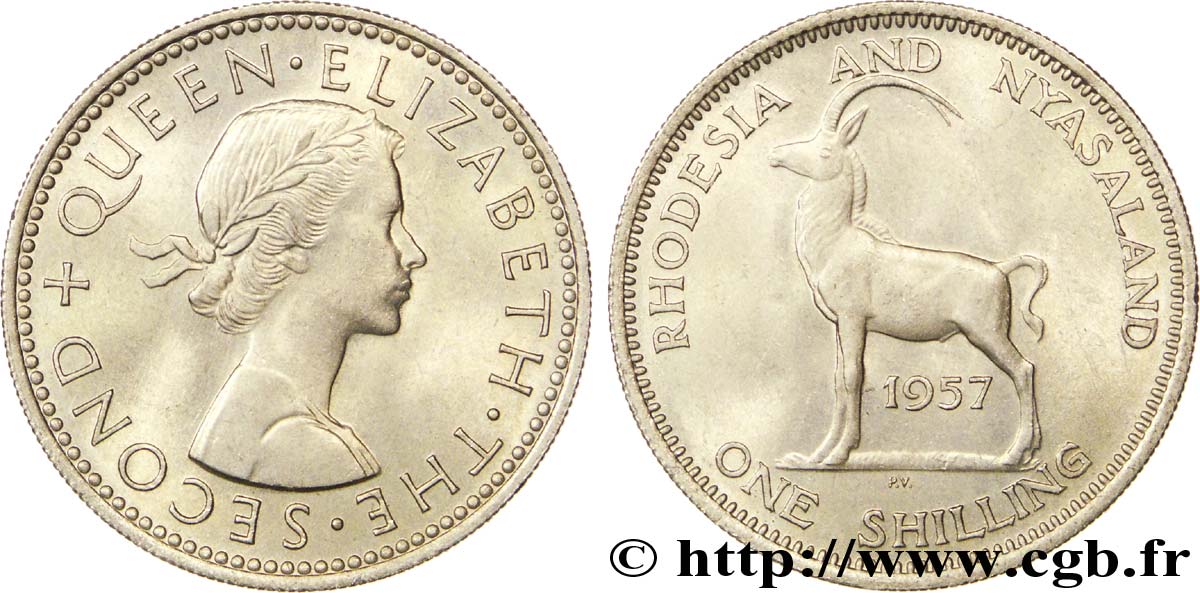 RHODÉSIE ET NYASSALAND 1 Shilling Elisabeth II / antilope des sables 1957  SUP 