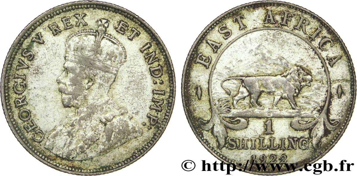 AFRIQUE DE L EST 1 Shilling Georges V / lion 1922 Heaton - H TB 