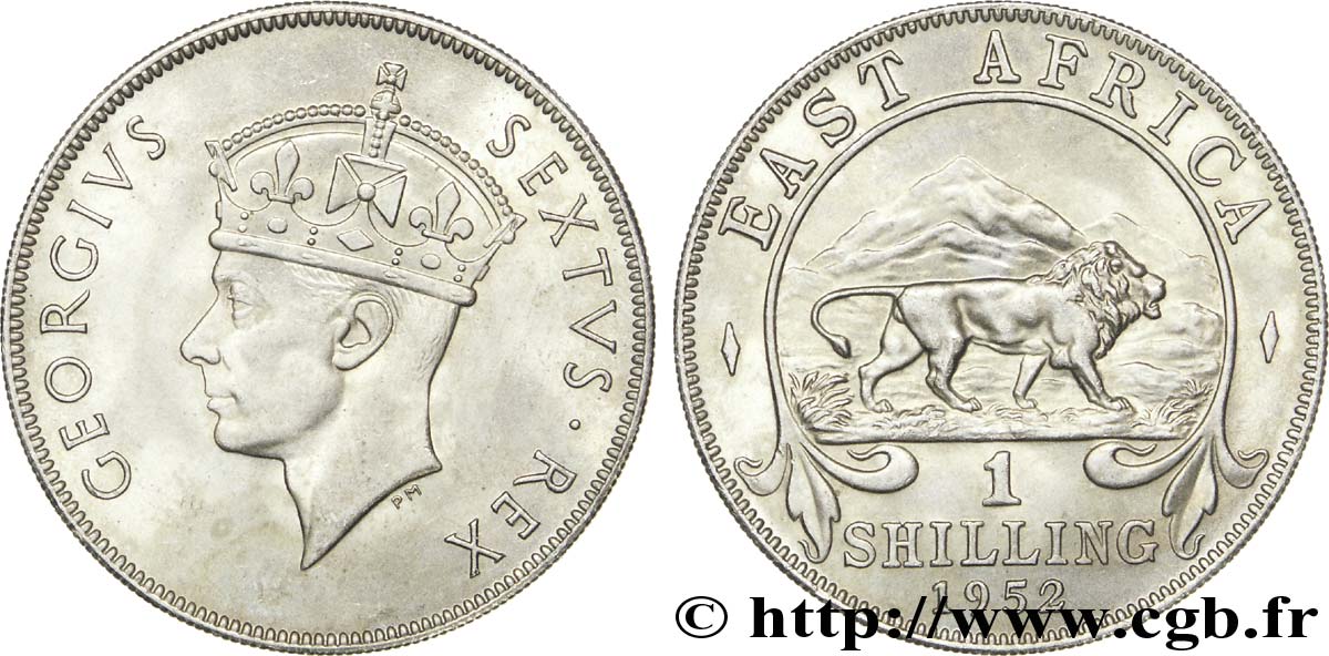 AFRIQUE DE L EST 1 Shilling Georges VI / lion 1952 Heaton - H SPL 