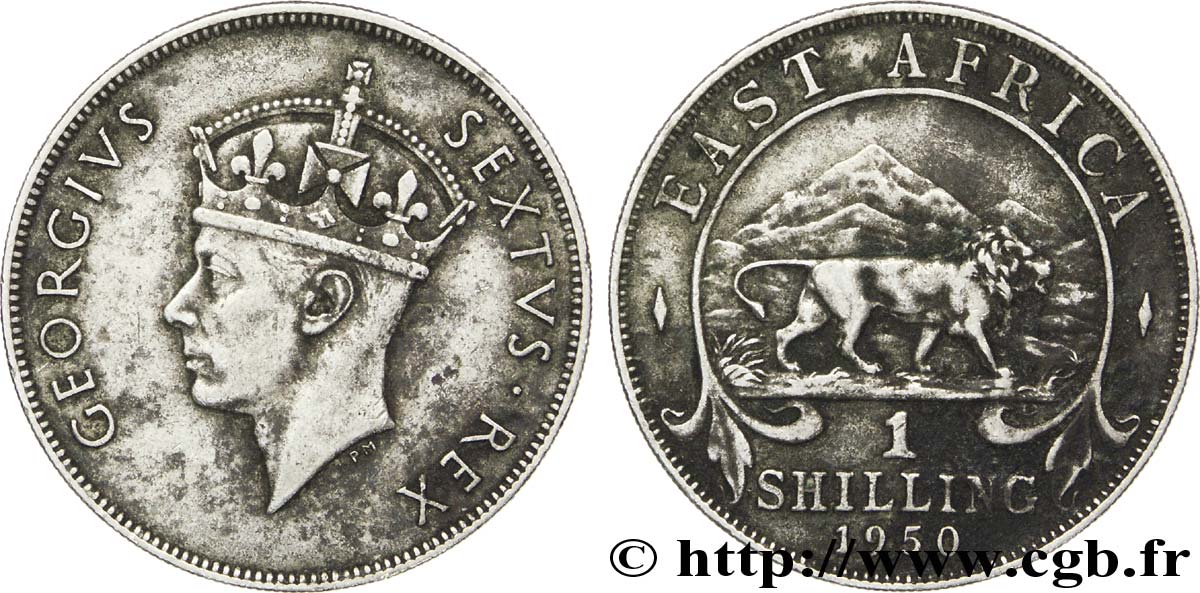 AFRIQUE DE L EST 1 Shilling Georges VI / lion 1950 Heaton - H TTB 
