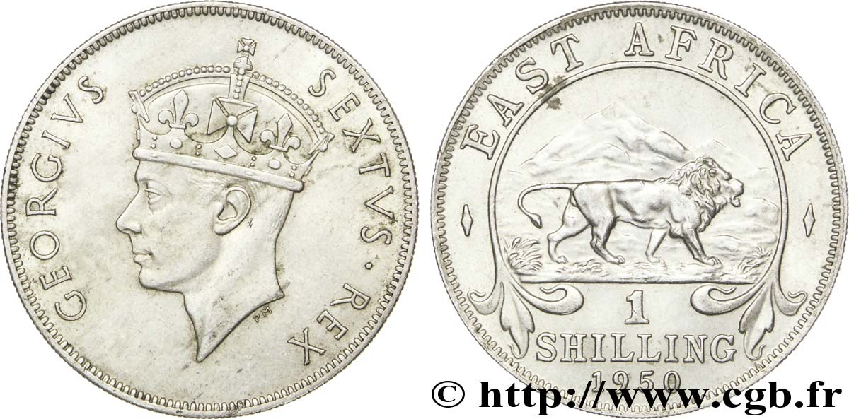 AFRIQUE DE L EST 1 Shilling Georges VI / lion 1950 Heaton - H SUP 