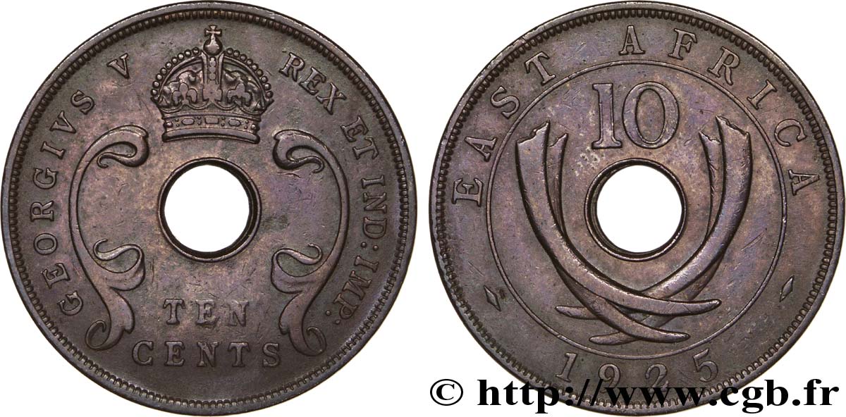 AFRIQUE DE L EST 10 Cents frappe au nom de Georges V 1925  TTB 