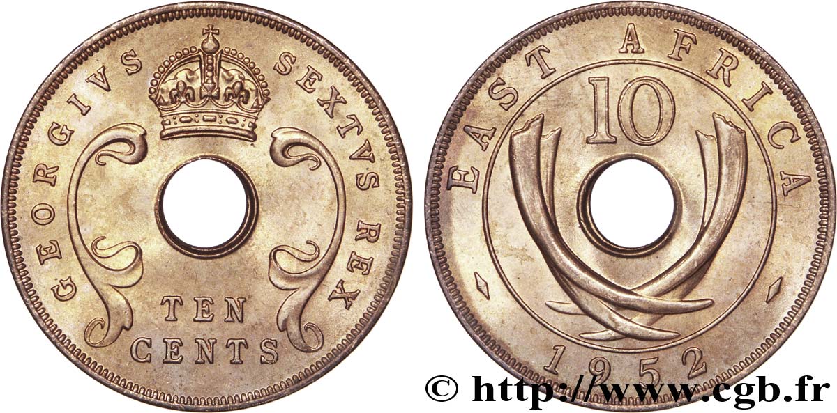 AFRIQUE DE L EST 10 Cents au nom d’Elisabeth II 1952 Londres SPL 