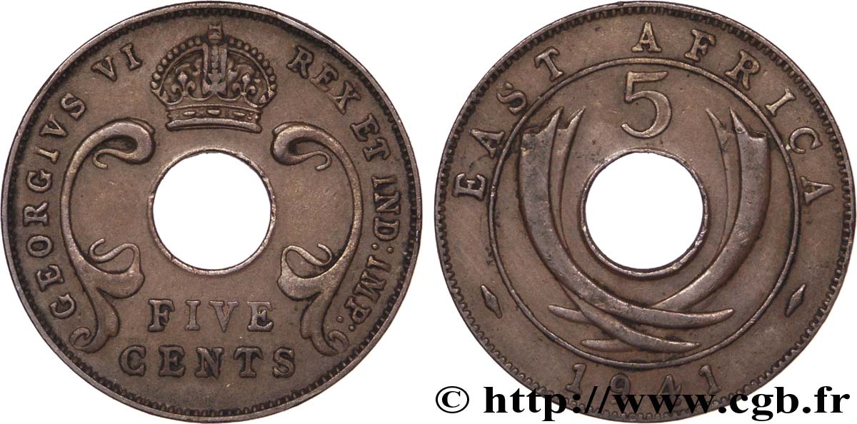 AFRIQUE DE L EST 5 Cents frappe au nom de Georges VI 1941 Bombay - I TTB 