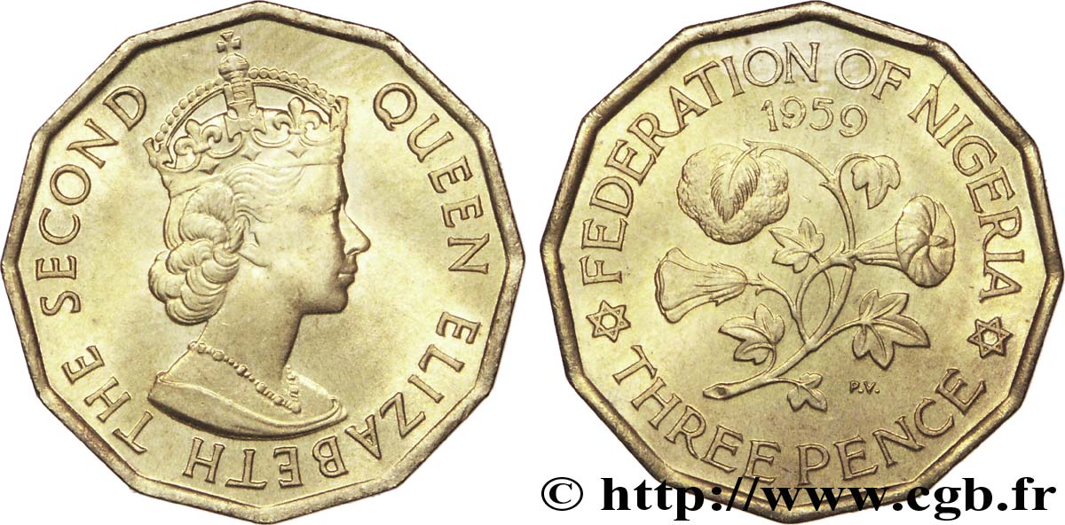 NIGERIA 3 Pence Fédération du Nigeria Elisabeth II 1959  SPL 