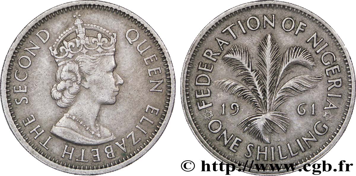 NIGERIA 1 Shilling Fédération du Nigeria Elisabeth II  / palmier 1961  TTB 