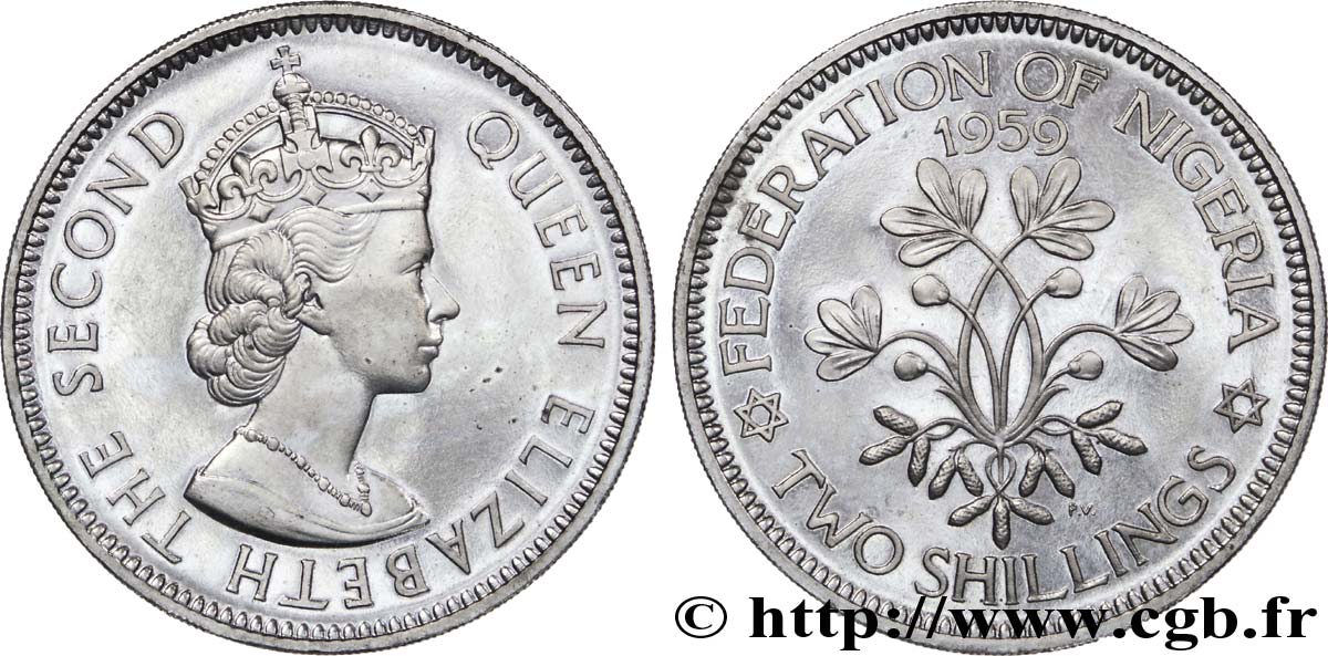 NIGERIA 2 Shillings Fédération du Nigeria Elisabeth II 1959  SPL 