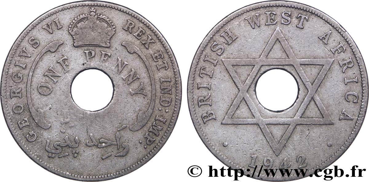 AFRIQUE OCCIDENTALE BRITANNIQUE 1 Penny frappe au nom de Georges VI 1942  TB+ 