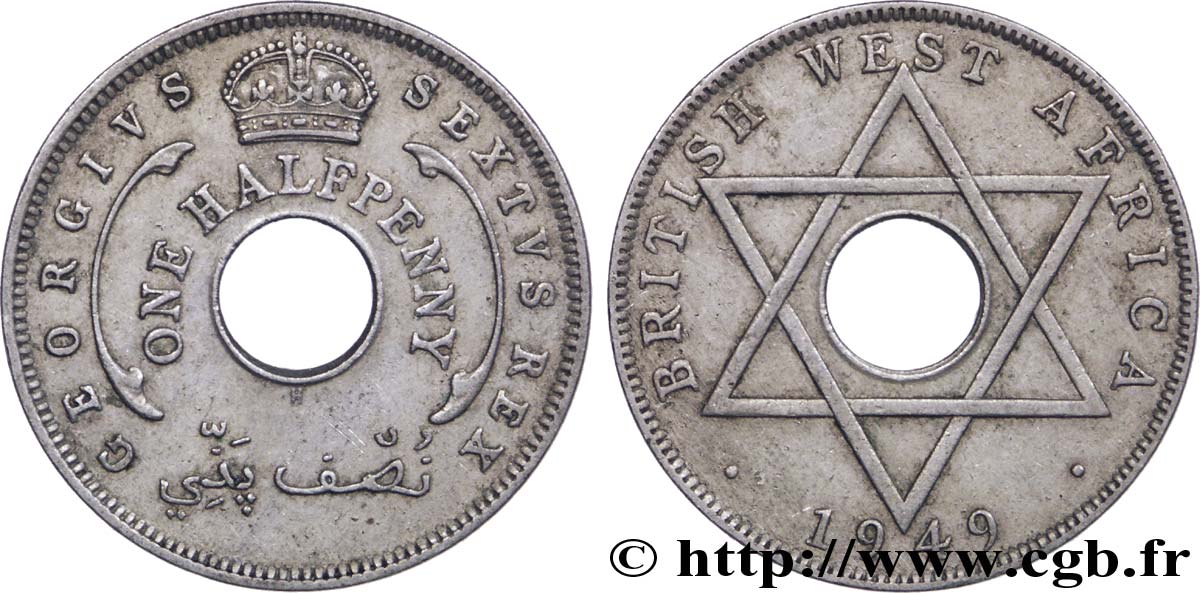 AFRIQUE OCCIDENTALE BRITANNIQUE 1/2 Penny frappe au nom de Georges VI 1949 Heaton - H SUP 