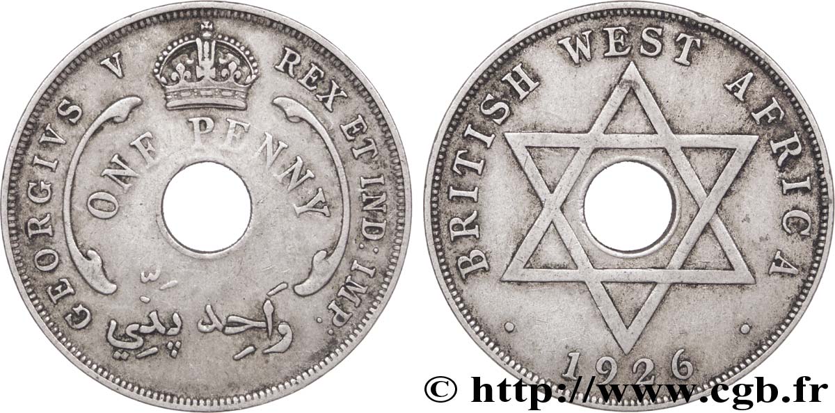 AFRIQUE OCCIDENTALE BRITANNIQUE 1 Penny frappe au nom de Georges V 1926  TTB 