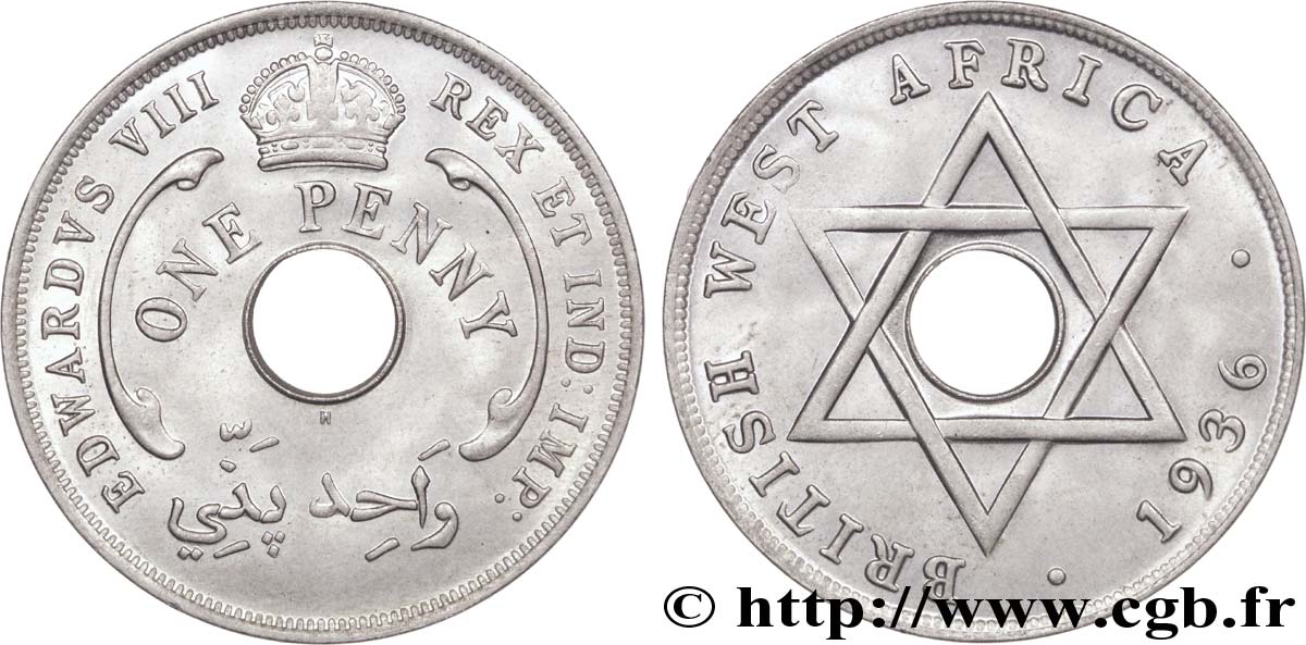 AFRIQUE OCCIDENTALE BRITANNIQUE 1 Penny frappe au nom d’Edouard VIII 1936 Heaton - H SPL 