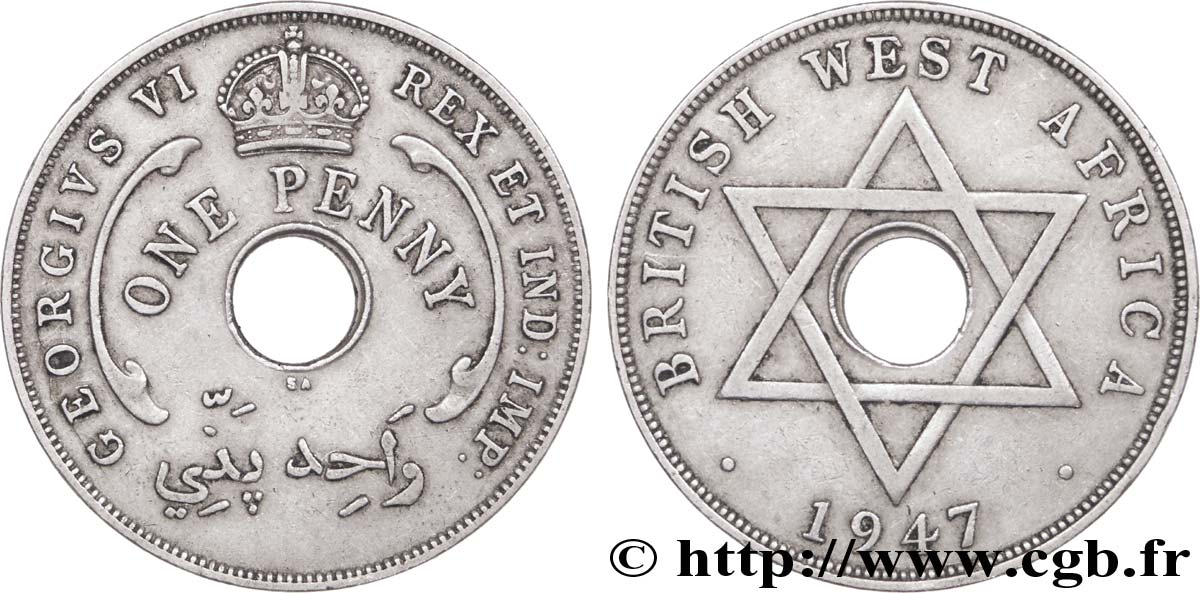 AFRIQUE OCCIDENTALE BRITANNIQUE 1 Penny Georges VI 1947 Pretoria - SA TTB+ 