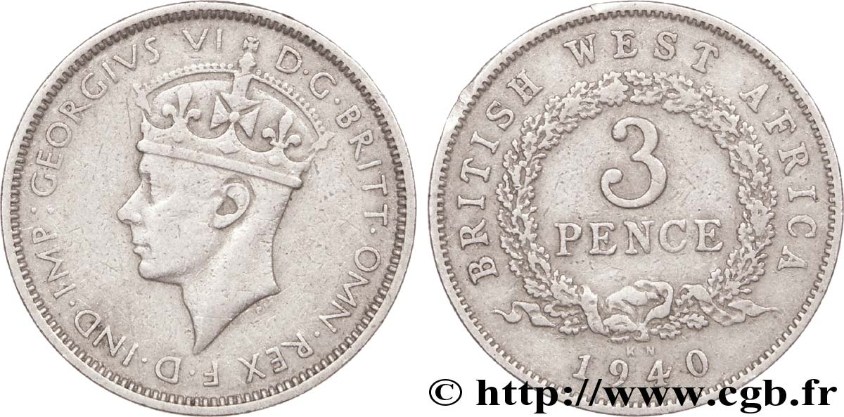 AFRIQUE OCCIDENTALE BRITANNIQUE 3 Pence Georges VI 1940 Kings Norton - KN TTB 