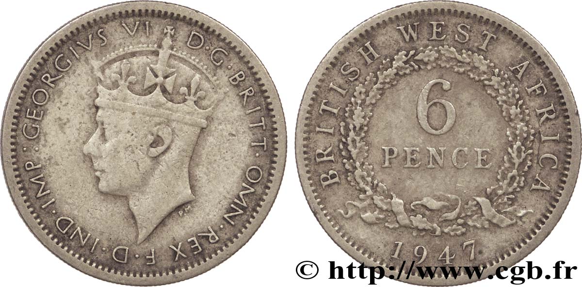 AFRIQUE OCCIDENTALE BRITANNIQUE 6 Pence Georges VI 1947  TB 