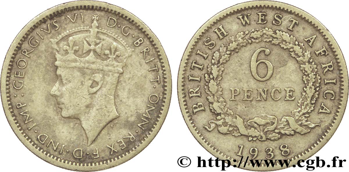 AFRIQUE OCCIDENTALE BRITANNIQUE 6 Pence Georges VI 1938  TB 