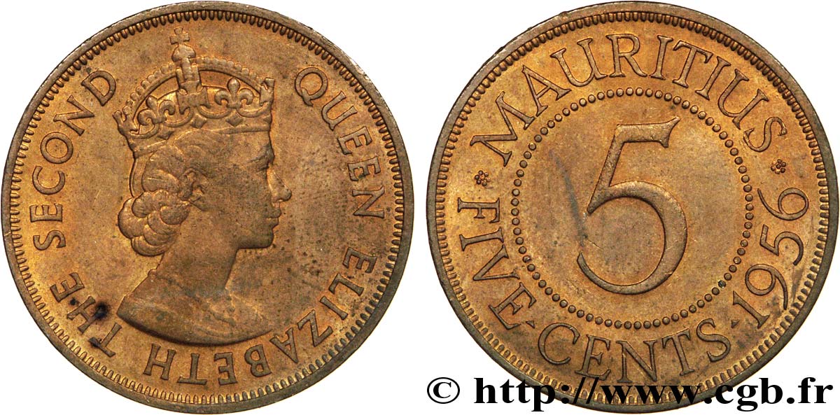ÎLE MAURICE 5 Cents Elisabeth II 1956  SUP 