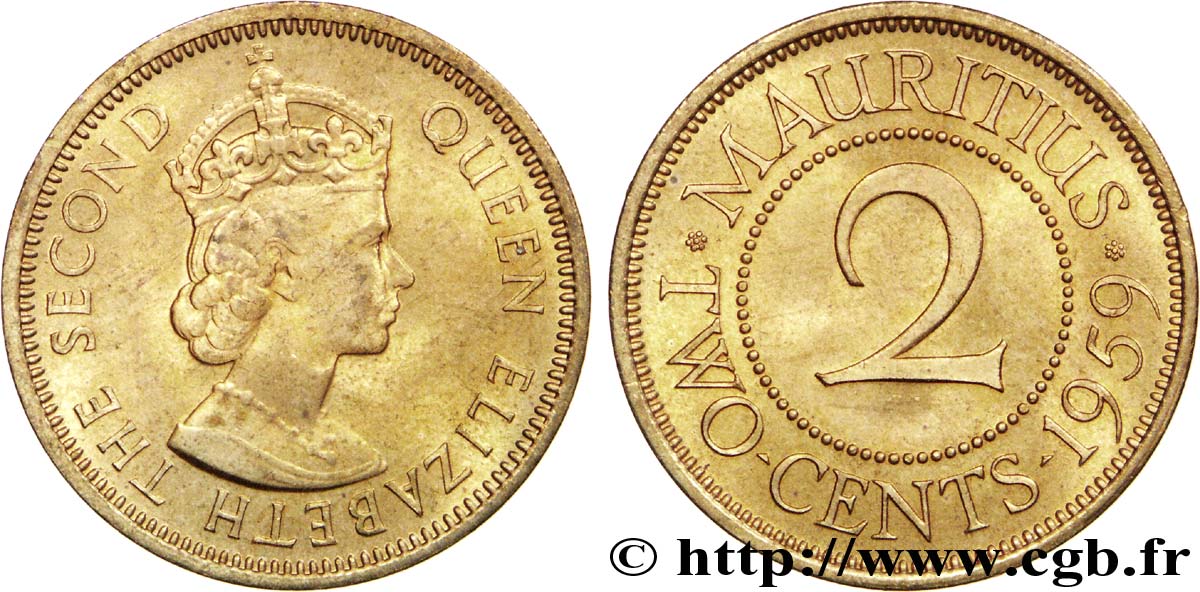 ÎLE MAURICE 2 Cents Elisabeth II 1959  SPL 