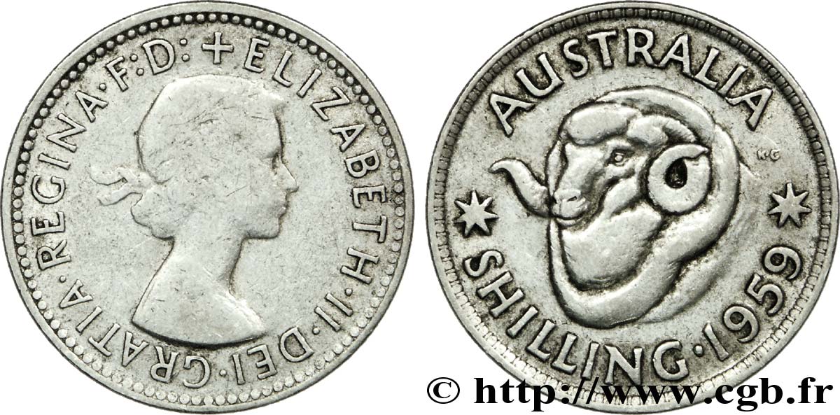 AUSTRALIE 1 Shilling Elisabeth II / bélier 1959 Melbourne TB+ 