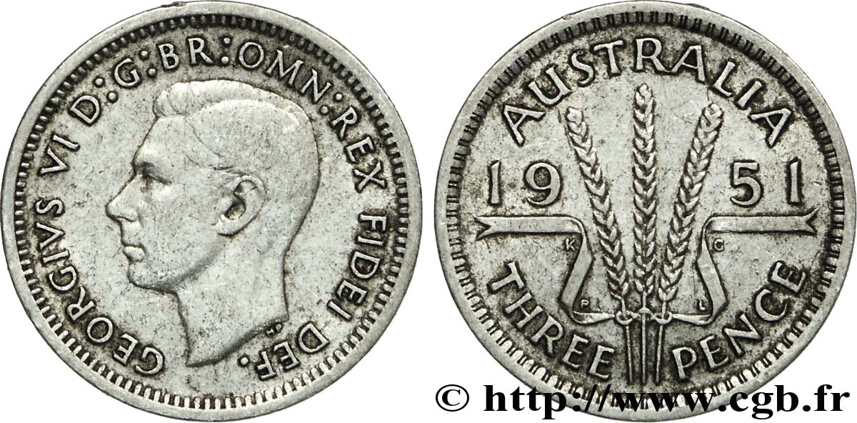 AUSTRALIE 3 Pence Georges VI 1951 Londres - PL TTB 