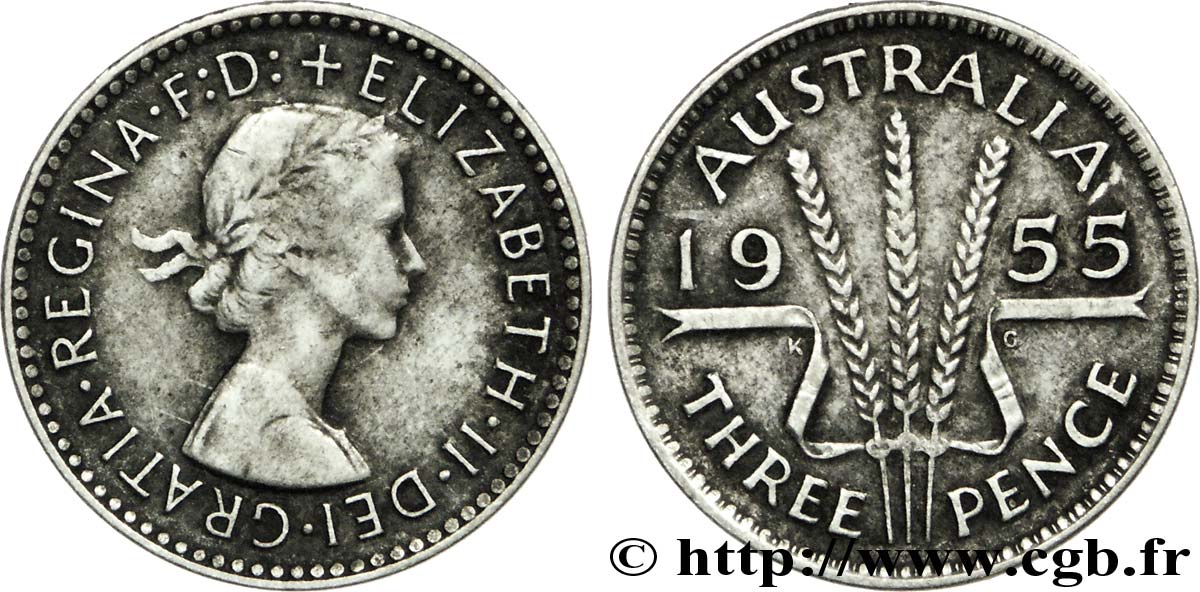 AUSTRALIE 3 Pence Elisabeth II 1955 Melbourne TTB 