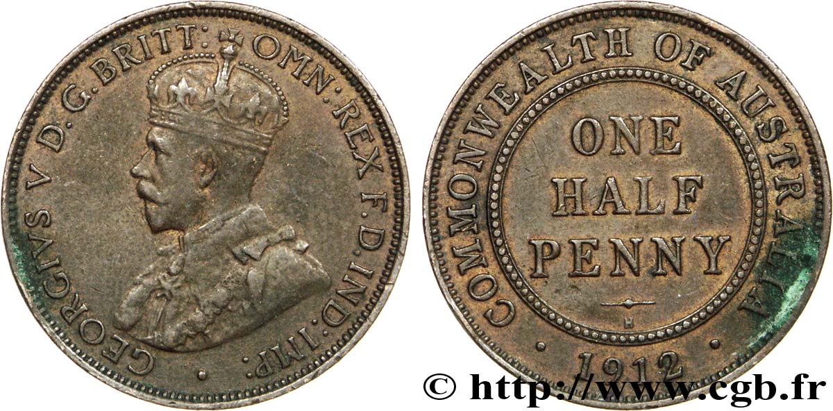 AUSTRALIE 1/2 Penny Georges V 1912 Heaton - H TTB 