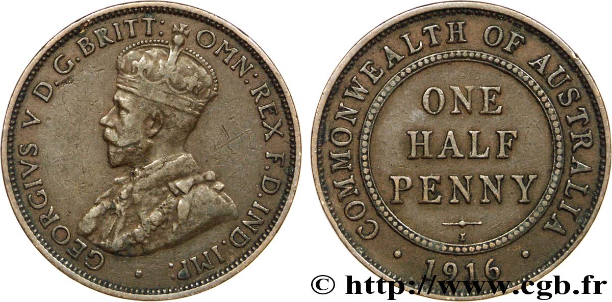 AUSTRALIE 1/2 Penny Georges V 1916 Calcutta TTB 