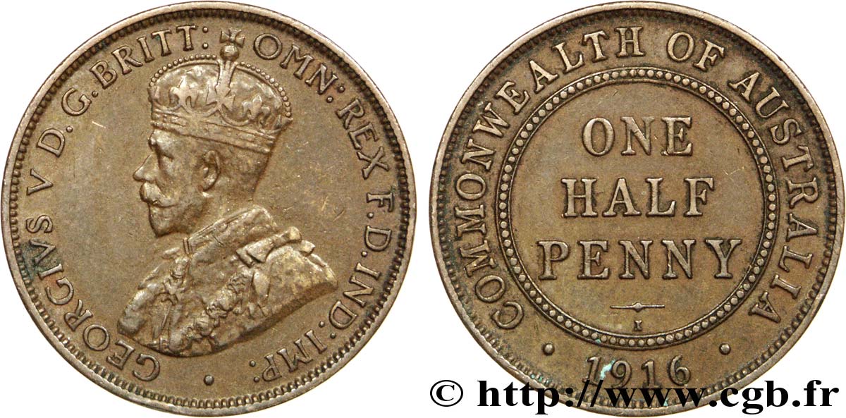 AUSTRALIE 1/2 Penny Georges V 1916 Calcutta TTB+ 
