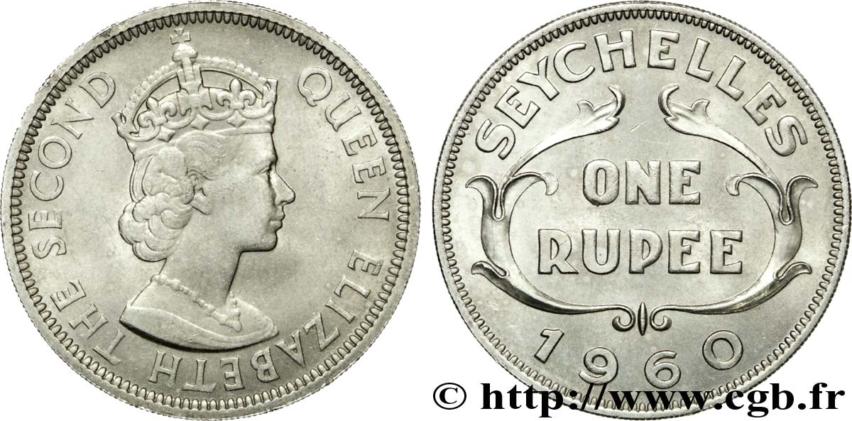 SEYCHELLES 1 Roupie Elisabeth II 1960  TB+ 